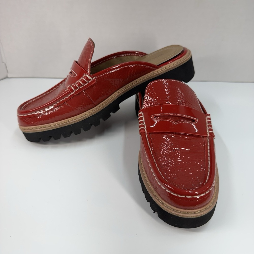 Donald Pliner Women's Hillie Crinkle Patent Slip On Loafers Tomato Red Size 8